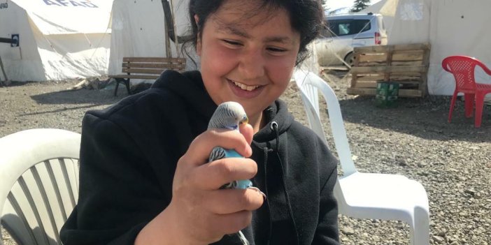 Malatyalı 12 yaşındaki depremzede Zehra enkazdan çıkarılan kuşlarını yanından ayırmıyor
