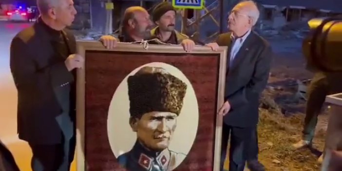 Depremzede baba yadigârı Atatürk portresini yeri olmadığı için Kılıçdaroğlu'na emanet etti