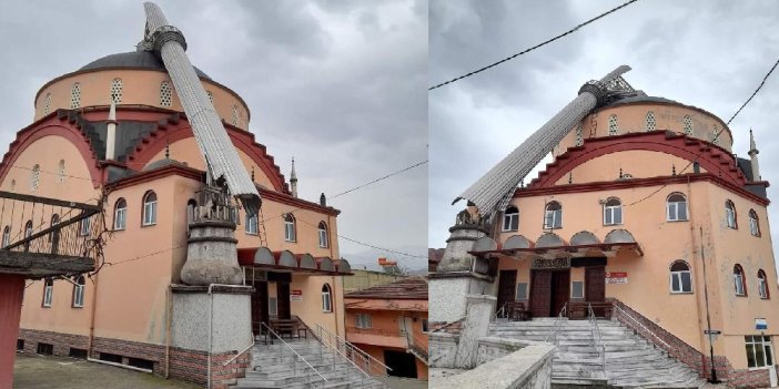 Zonguldak’ta şiddetli rüzgardan caminin minaresi devrildi