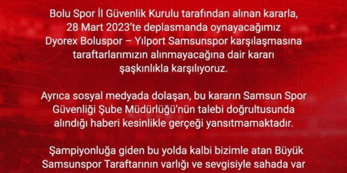 Samsunspor’dan 'taraftar yasağı' açıklaması