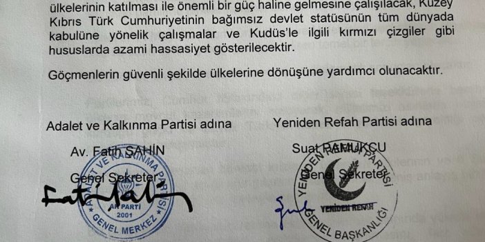 İsmail Saymaz Yeniden Refah Partisi ile AKP'nin imzaladığı ittifak deklarasyonunu paylaştı