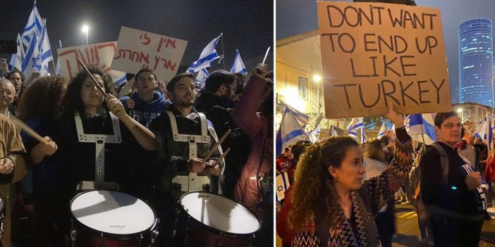 İsrail’de protestocuların açtığı bir pankart: Sonumuz Türkiye gibi olsun istemiyoruz