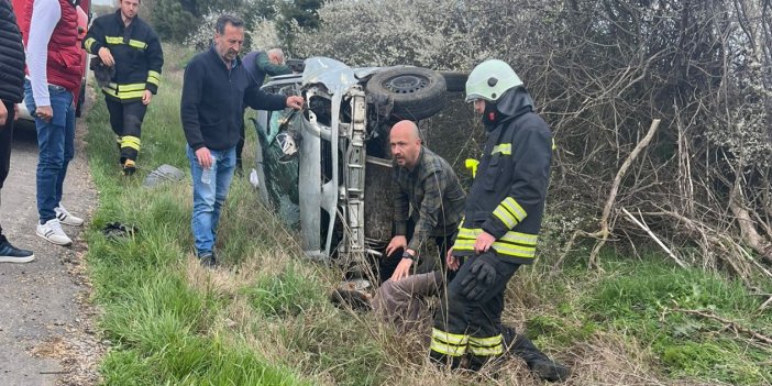 Yoldan çıkıp takla attı