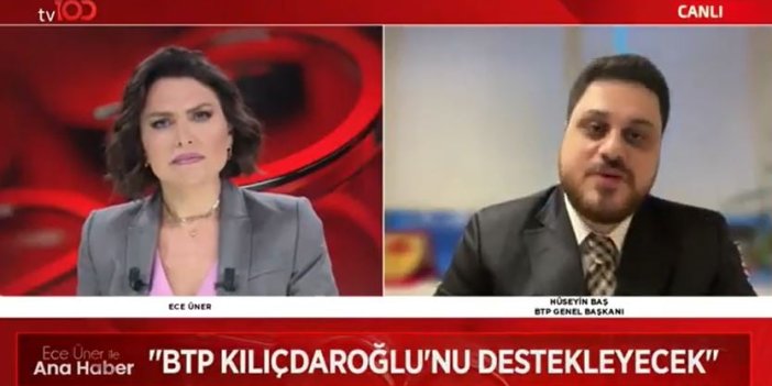 BTP lideri Hüseyin Baş tv100 canlı yayınında açıkladı. Seçime katılmama kararı aldık. Kılıçdaroğlu'nu destekleyeceğiz