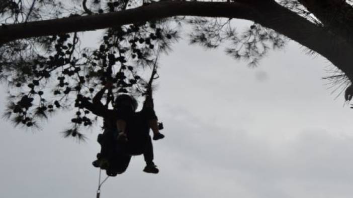 Paraşütçüler ağaçlarda takılı kaldı