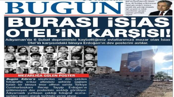 65 kişiye mezar olan İsias Otel'in karşısında Erdoğan posteri. 'Mezarlığa gülen poster' başlığıyla verildi