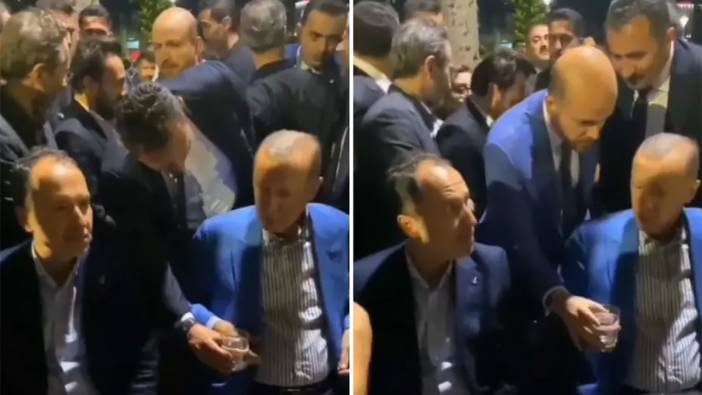 Erdoğan korumasının verdiği suyu içmedi aynı bardağı Bilal Erdoğan uzatınca içti. Su şüpheli su muydu?