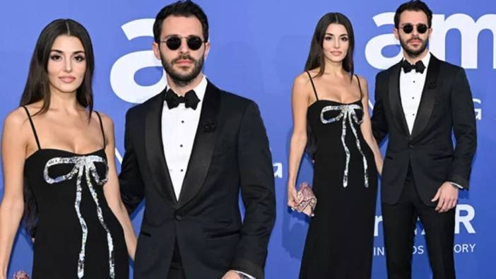 Hande Erçel ve Hakan Sabancı el ele poz verdi. Cannes'a damga vurdular