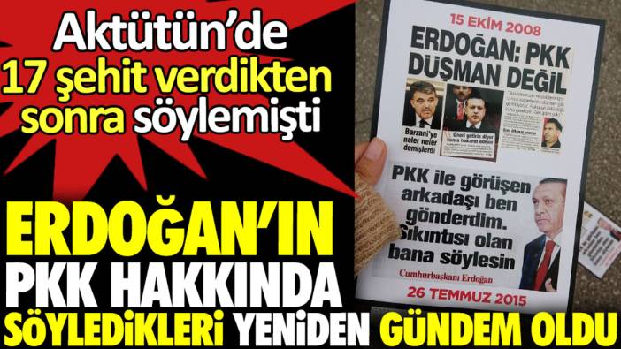Erdoğan'ın PKK hakkında söyledikleri yeniden gündem oldu. Aktütün'de 17 şehit verdikten sonra söylemişti