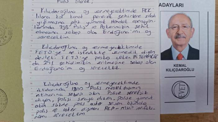 Bir polis Kılıçdaroğlu'na oy verme nedenini sandıkta bu notla paylaştı