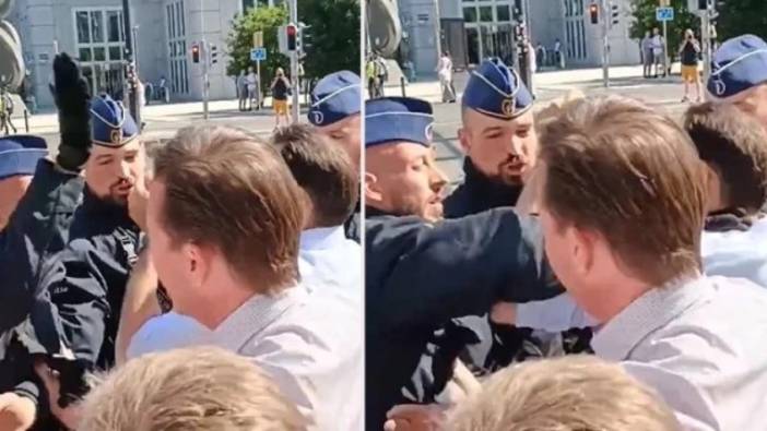 Belçika polisi ayrılıkçı partinin liderine tokat attı