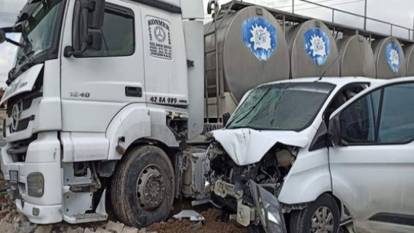 Konya'da çekici ile süt tankeri çarpıştı