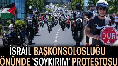 Motosikletlilerden İsrail Başkonsolosluğu önünde ‘soykırım’ protestosu