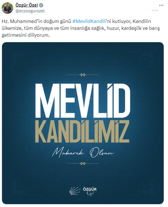 Özgür Özel'den Mevlid Kandili mesajı