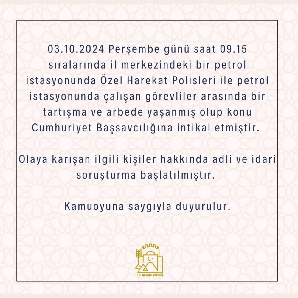 Çankırı'da özel harekat polisleri ile akaryakıt istasyonu çalışanı kavga etti! O anlar kamerada!