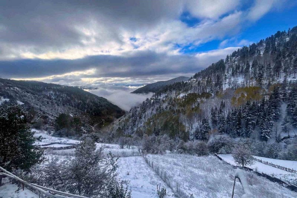 Gümüşhane’de kar ve sis buluştu ortaya tablo gibi bir fotoğraf çıktı