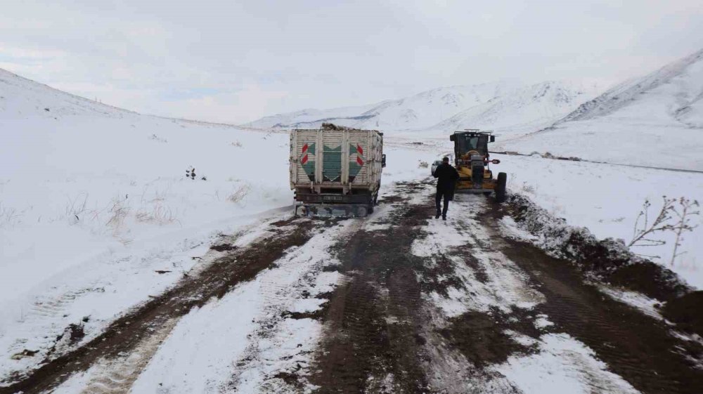 Iğdır’da karla kaplı mezra yolları trafiğe açıldı