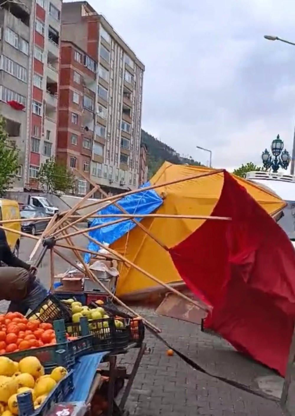 Artvin’de fırtına tezgahları devirdi, sebze ve meyveleri yola döktü
