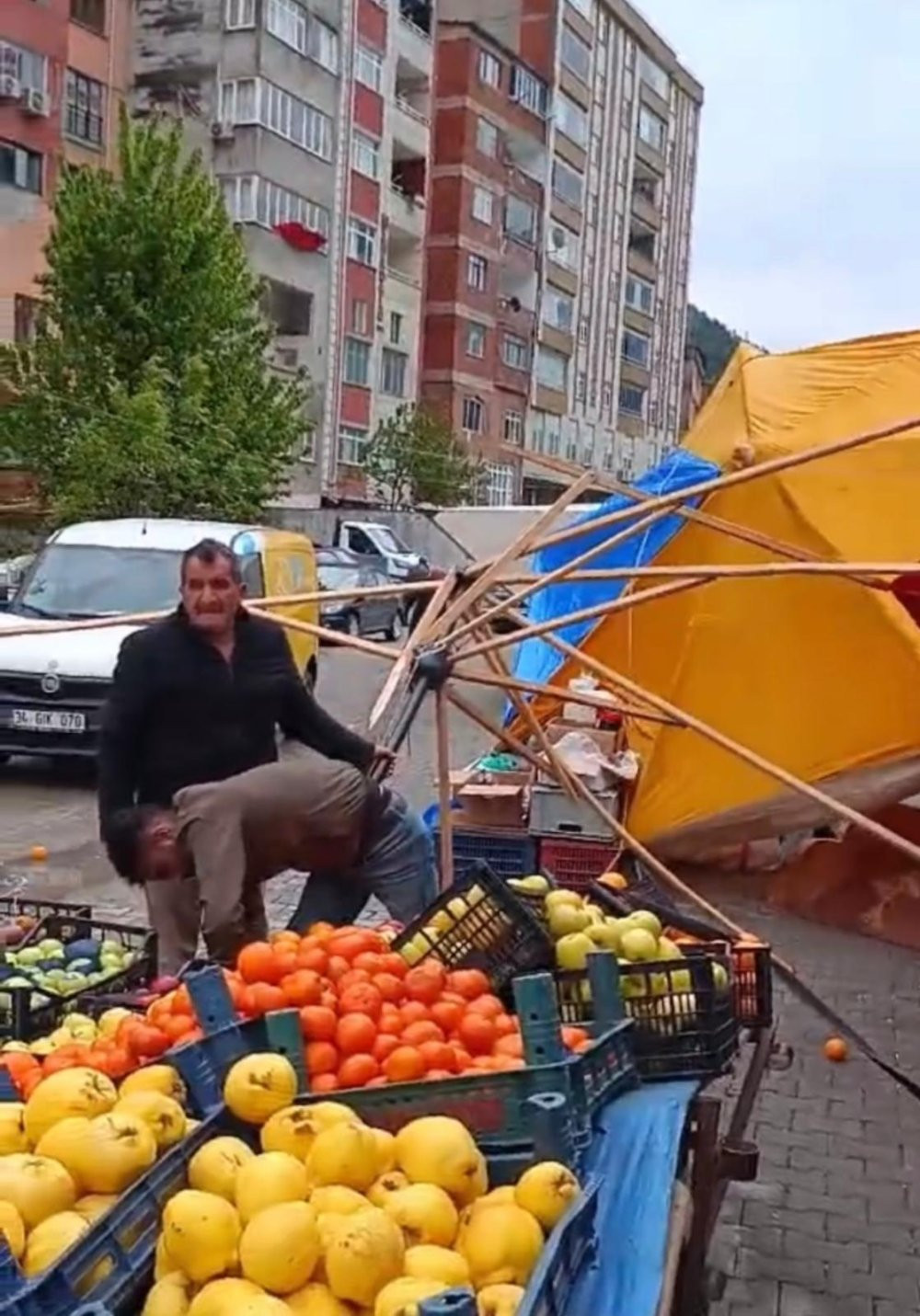 Artvin’de fırtına tezgahları devirdi, sebze ve meyveleri yola döktü