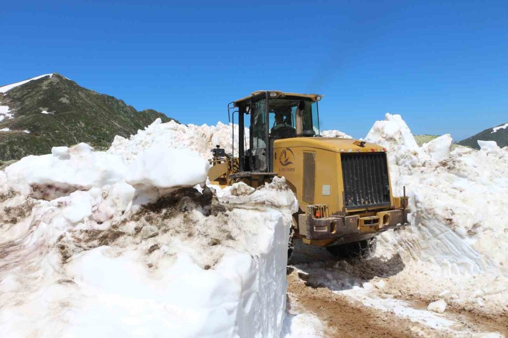 Rize yaylalarında kar temizliği