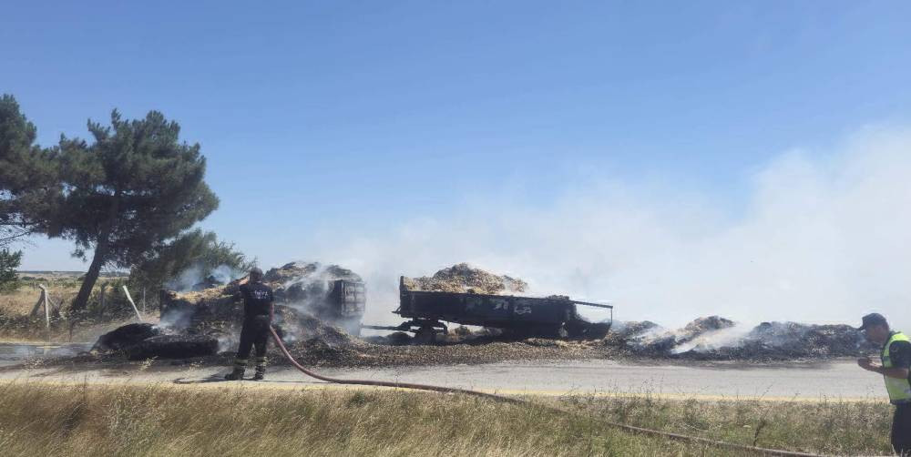 Römork yangını buğday tarlasına sıçradı