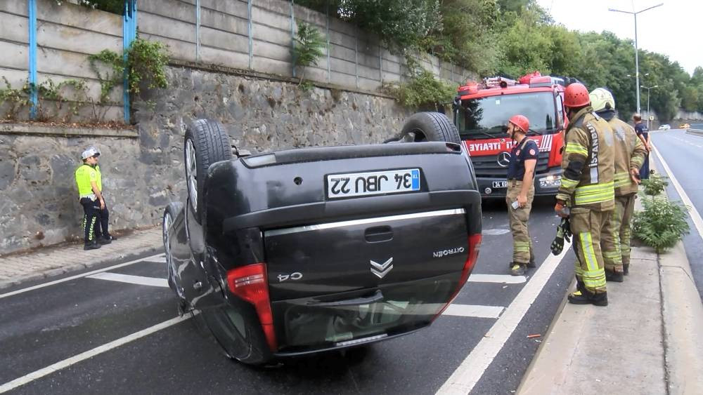 Refüje çarptı takla attı! Ters dönen araçtan mucize kurtuluş: Sarıyer’de feci kaza